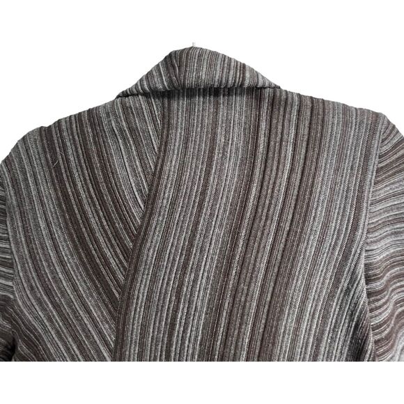 Fusun Cardigan Sweater L Brown Gray Abstract Stripe Merino Wool Open Lagenlook - Picture 4 of 16